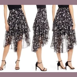 NWT Eliza J [ 14 ] Ruffle Asymmetrical Ruffle Chiffon‎ Skirt in Black